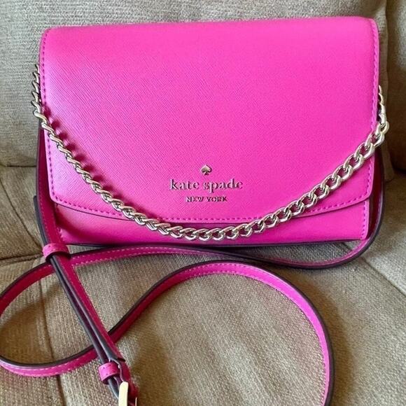 kate spade Handbags - KATE SPADE CROSSBODY SHOULDER BAG LEATHER HOT PINK GOLDEN ACCENTS SOPHISTICATED